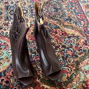 Brooks Brothers Brown Peep-Toe Ankle Boots